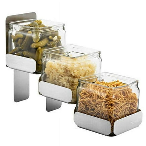 Condiments Station 3 Glass Jars Stainless Steel Stand, 4.3 x 12.4 x 8.3 in.