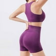 thumbnail image 2 of Lovskoo Workout Sets for Women 2 Piece Outfits Solid Color Short Sleeve Gym Shorts High Waisted Shorts Sports Bra Gym Sets Purple, 2 of 4