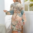 thumbnail image 6 of Wave Peony Night Robe Long Sleeve V Neck Robe With Belt Women's Sleepwear Dresses, 6 of 9