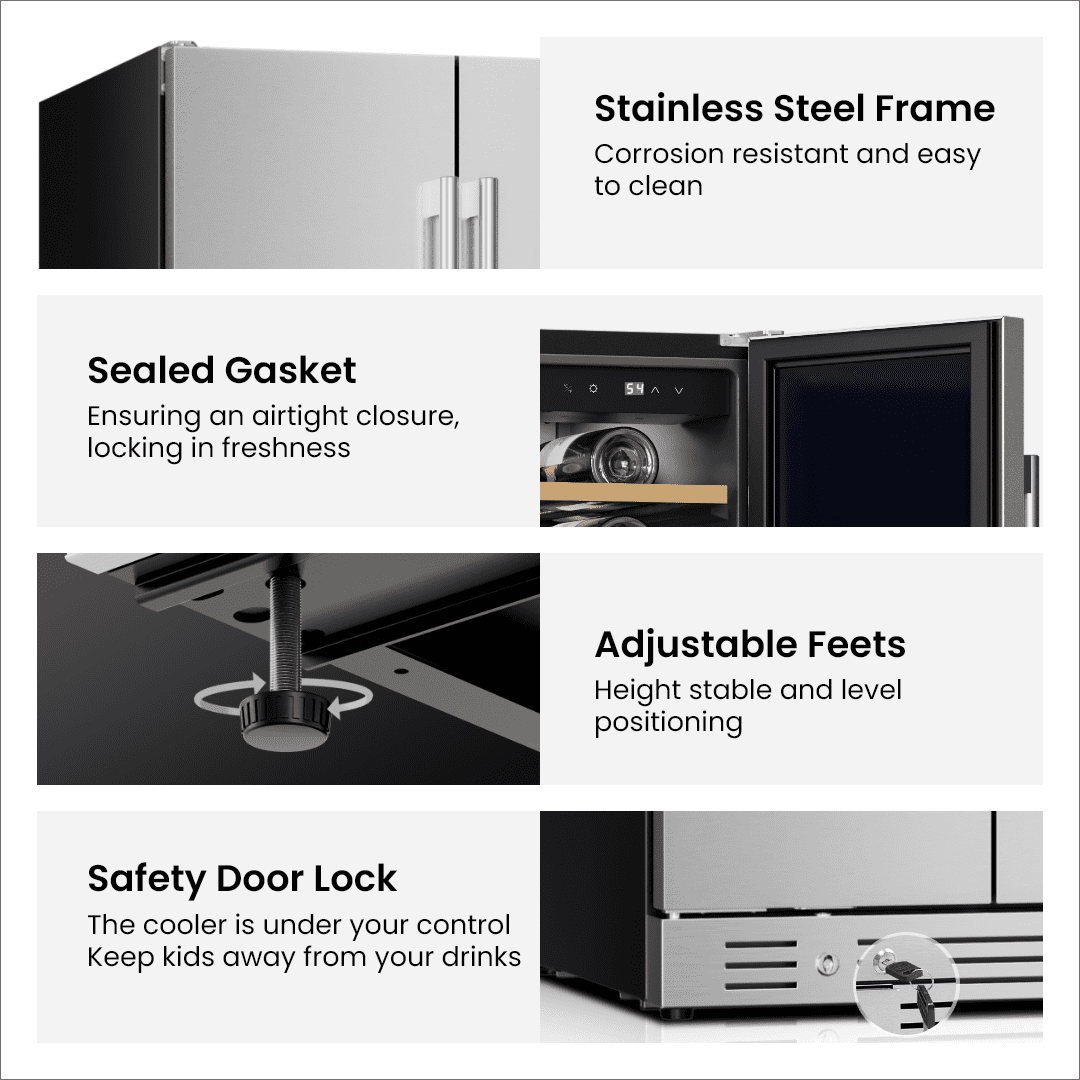 Yeego 24" Built-in Beverage Cooler, Dual Zone 116L/4.1Cuft, 20 Bottles & 60 Cans, Outdoor Rated 304 Stainless Steel Refrigerator with Adjustable Shelves, Lock, 34-65℉, for Home/Bar/Patio