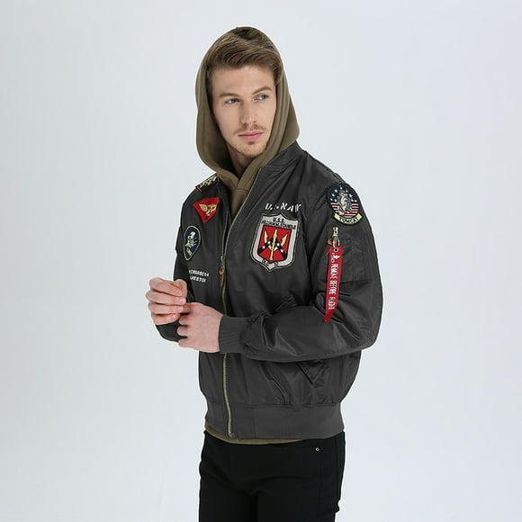 High Quality Military Fashion Casual Boy Youth Lightweight Top Gun Patch Embriodey Streetwear Ma1 Satin Flight Bomber Jacket Men