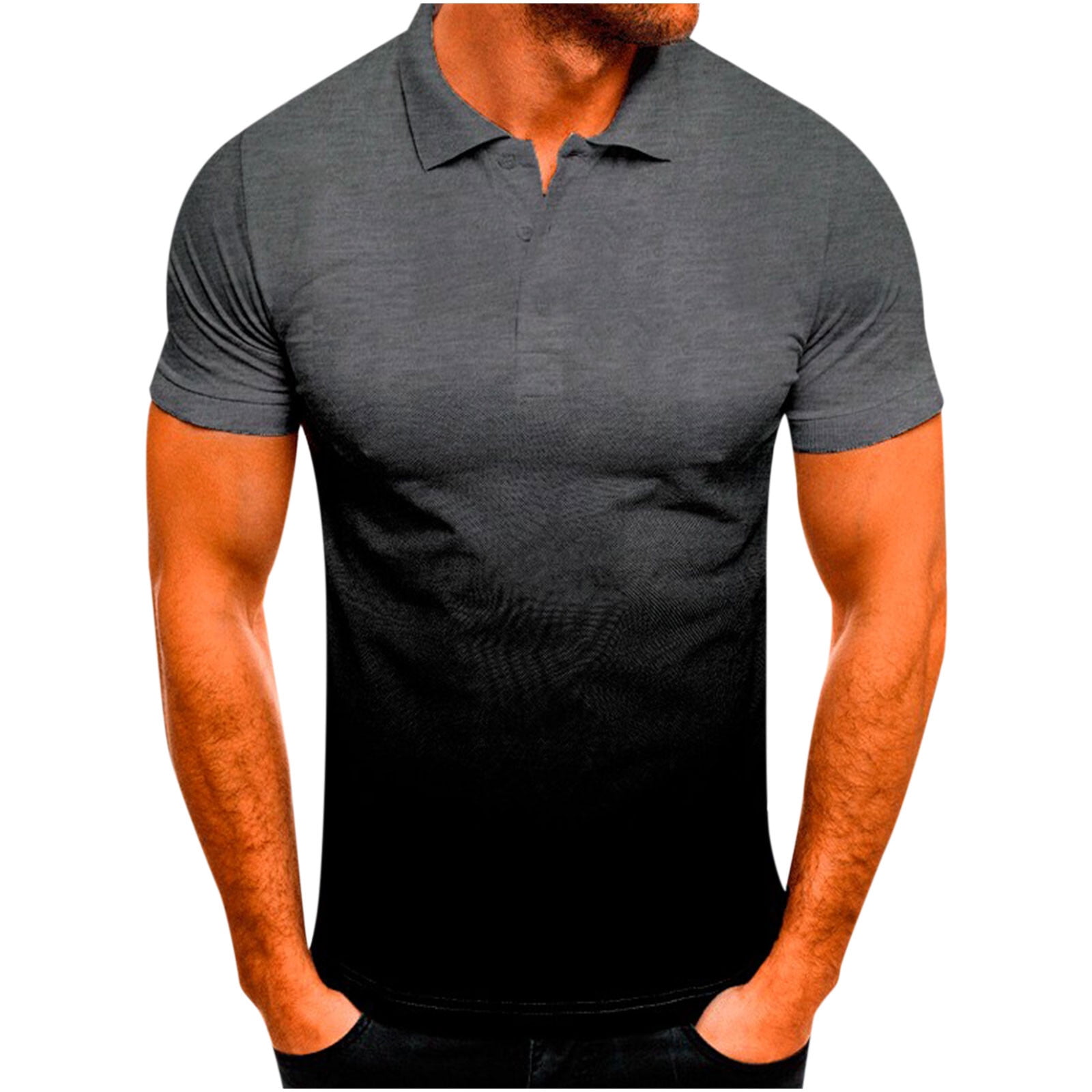 Button Down Shirt Men Gradient Fashion Casual Black Long Sleeve