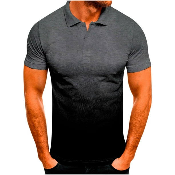 Pisexur Summer Polo Shirts for Men, Gradient Printed Slim Fit Pullover Sport Top Short Sleeve T-Shirt