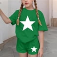 thumbnail image 4 of ITSAME Girls Outfits 2-Piece, Star Print Crewneck T-Shirts and Shorts Summer Loose Casual Clothes Set Green Size 3-4, 4 of 8