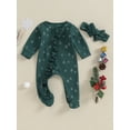 thumbnail image 2 of Bslissey 3M 6M 12M Infant Baby Girls Christmas Footies Rompers Tree Print Long Sleeve Patchwork Ruffled Zipper Jumpsuit with Headband Newborn Casual Outfits, 2 of 9