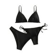 thumbnail image 2 of Lekwk Women's 3 Pcs Triangle Bikini Set Ruched Detail Built-in Bra Pads, Adjustable Side Tie & Open Back Cutout, Solid Color Bathing Suit for Beach Vacation Summer, 2 of 5