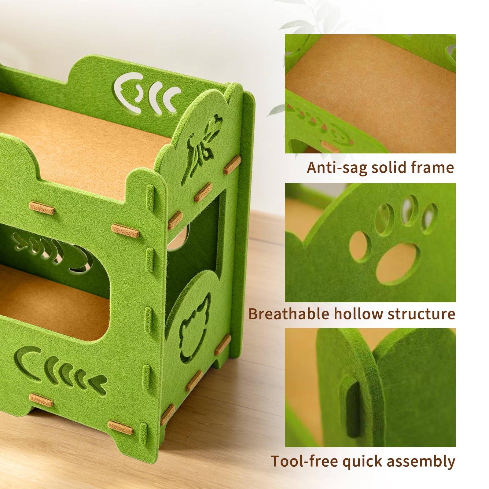 Felt Cat Bed Nest, Portable Pet Lounge House for Indoor & Outdoor Cats, Ideal for Playing Sleeping Resting, Green 50x29x52cm