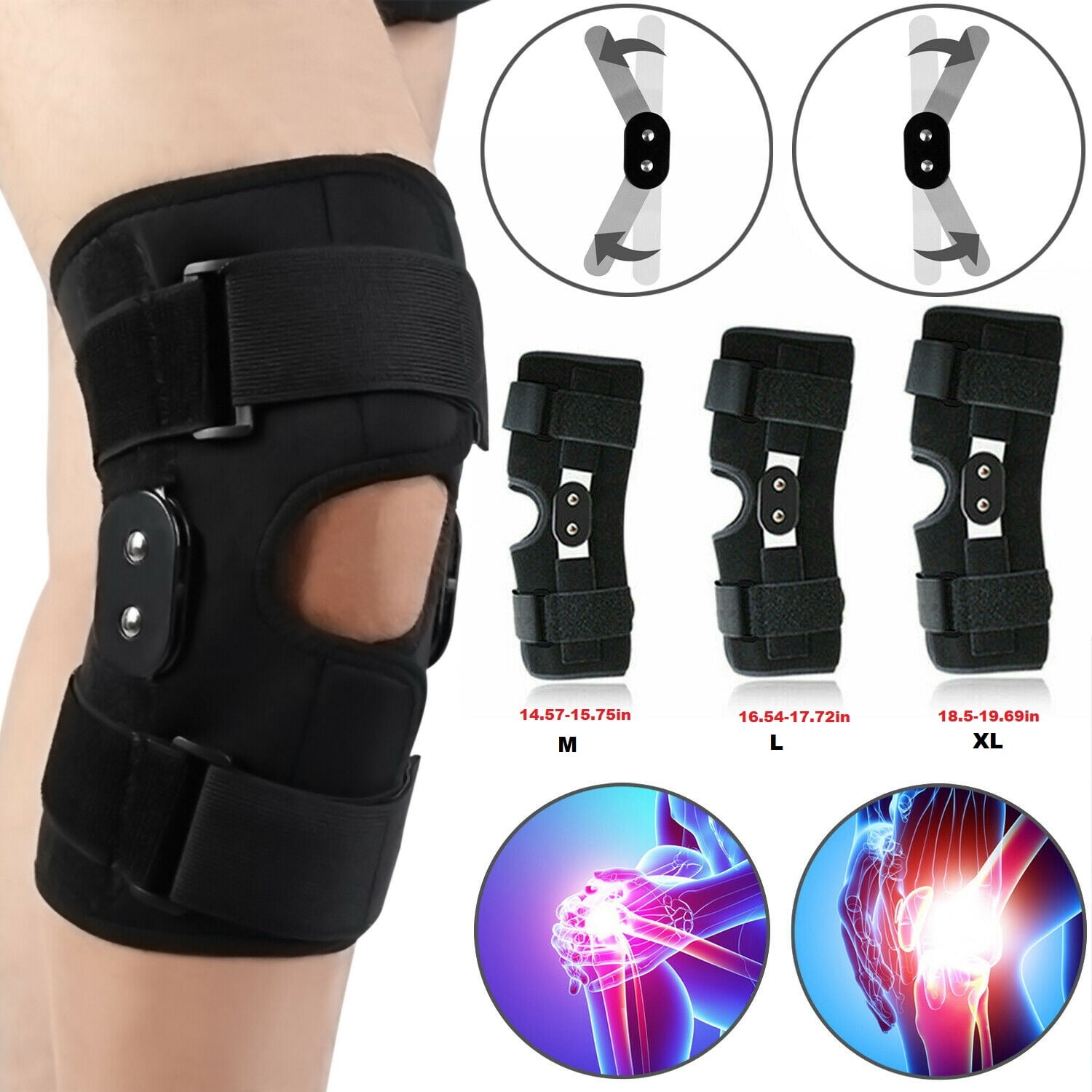 Dazone Hinged Knee Brace, Adjustable Open Patella Support Wrap Compression Stabilizer Wrap for Men Women, Left or Right Knee, ACL, MCL, Torn Meniscus Ligament Tendonitis, 16.54-17.72 in, L