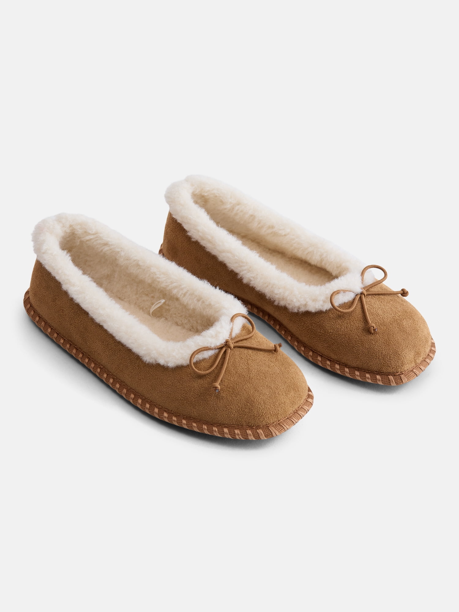 Wonder Nation Little and Big Girls Faux Suede Whipstitch Ballet Shoes