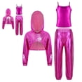 thumbnail image 6 of Sholeno Girls Metallic Hip Hop Jazz Dance Outfit Asymmetrical Hem Cropped Hoodie with Camisole and Pants Set Hot Pink 6, 6 of 6