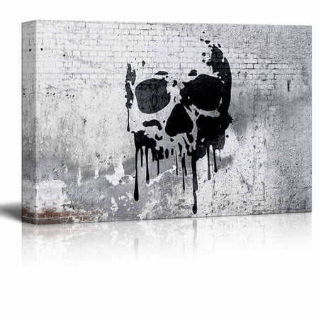 Skull Wall Decor wall26 Canvas Wall Art - Skull Painting on Shabby Wall - Giclee Print Gallery Wrap Modern Home Decor Ready to Hang - 24