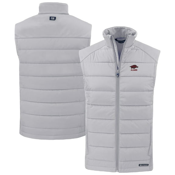 Men's Cutter & Buck Gray Arkansas Razorbacks Evoke Hybrid Eco Softshell Recycled Full-Zip Vest