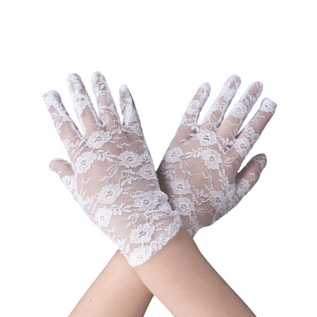 Stretch Bridal Gloves Lace Wrist Length Special Occasion Wear, White