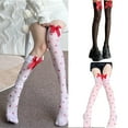 thumbnail image 2 of Yoetaun Women's Thigh High Stockings Red Bowknots & Heart Dots Over the Knee Socks Sheer Nylon Stockings for Daily Wear Cosplay White, 2 of 9