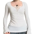 thumbnail image 4 of Sexlip Womens Snap Front Henley Top Long Sleeve Design Soft Fabric Relaxed Silhouette for Daily Errands White XL, 4 of 9