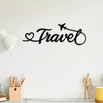 Vintage Metal Wall Art "Travel" - Elegant Script with Airplane, Black Iron, Weather-Resistant for Indoor & Outdoor, Farmhouse & Minimalist Decor, Ideal Gift for Travel Lover