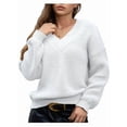 thumbnail image 2 of Female Long Sleeve V Neck Pullover Sweater Oversized Chunky Knitted Loose Jumper Sweaters White XL, 2 of 8