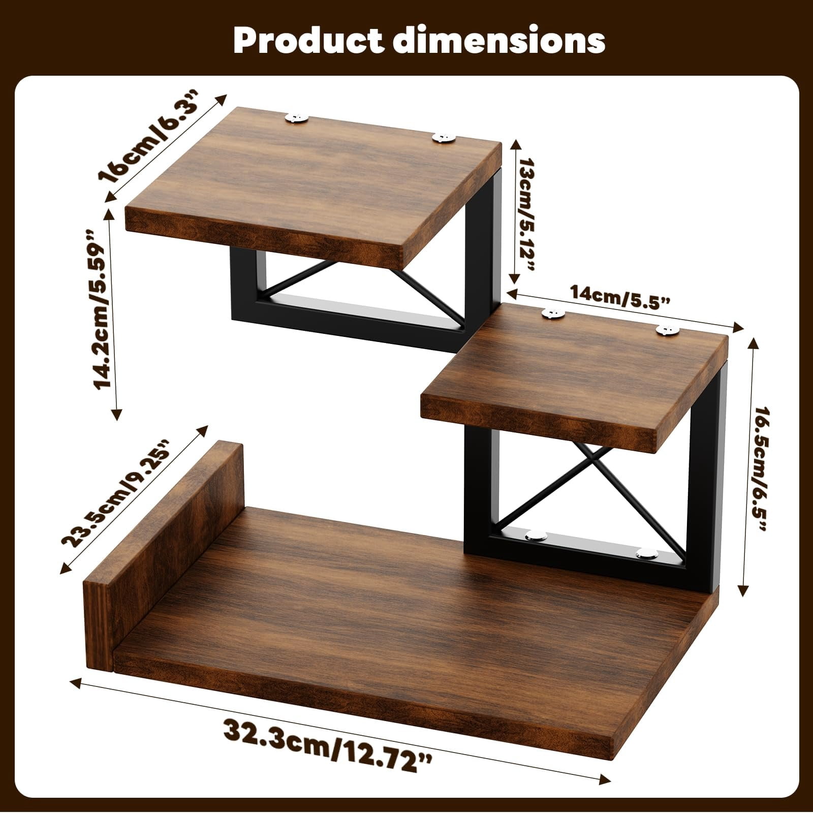 3-Tier Wood Desk Shelf Organizer Riser, 12.6 Inch Compact Desktop Hutch Storage Display Stand Set