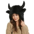 thumbnail image 2 of QQAMB Faux Fur Trooper Hat for Women Men Furry Buffalo Hat with Horns Furry Earmuff Winter Trooper Hats Fluffy Earflap Hat, 2 of 6