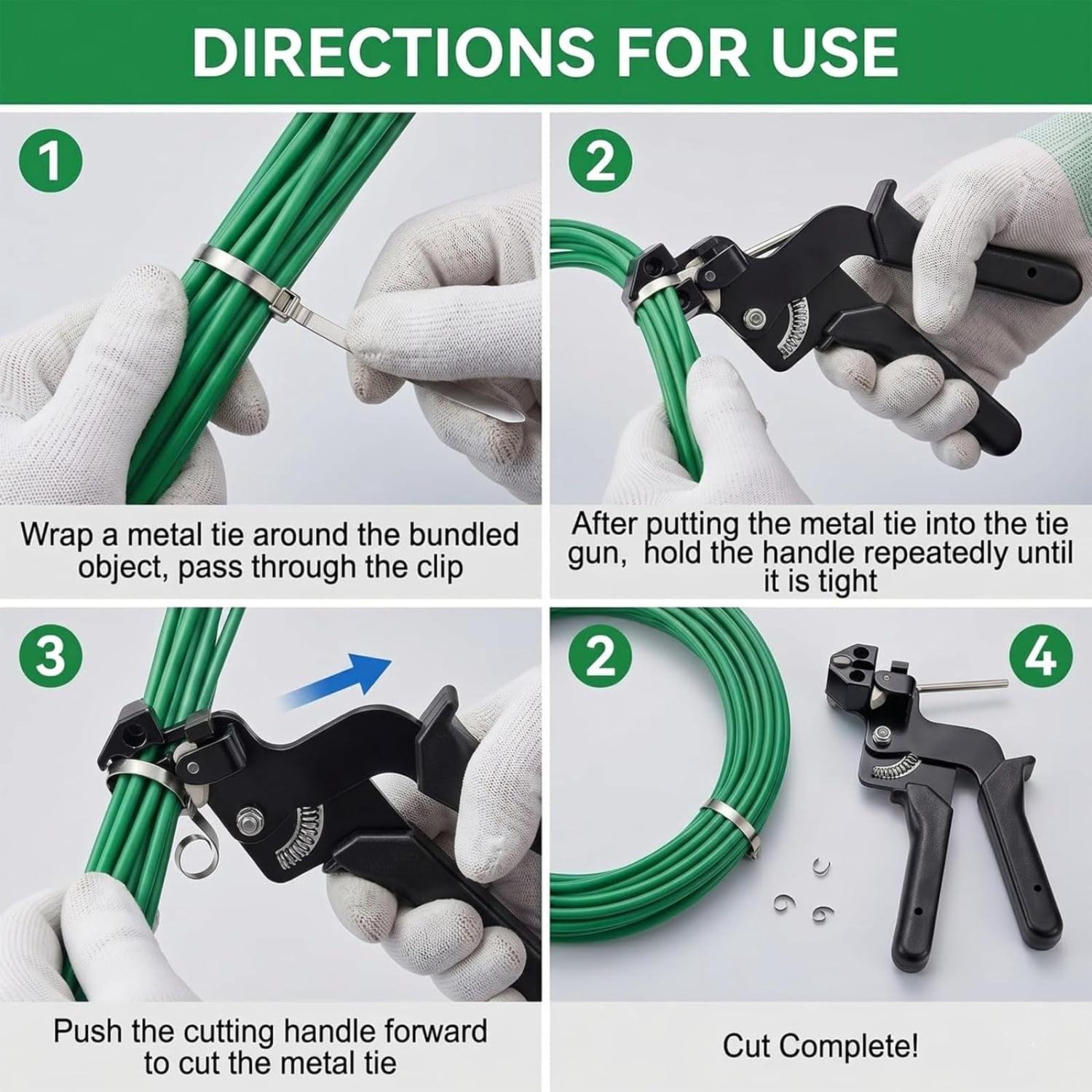 Metal Zip Tie Gun with 100 PCS 7.8inch(200mm) Stainless Steel Zip Ties,Heavy Duty Cable Tie Tool, For Fence Repair, Cable Management, Automotive And Farm Use