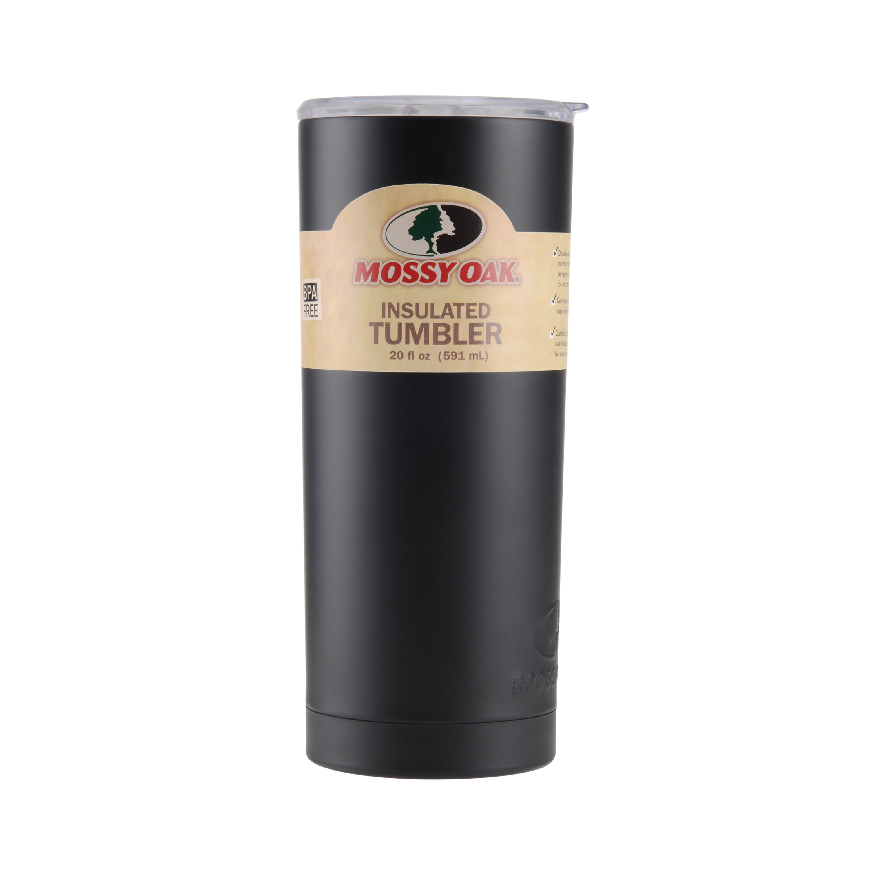 Mossy Oak 20 Ounce Matte Black Double Wall Stainless Steel Straight Mug