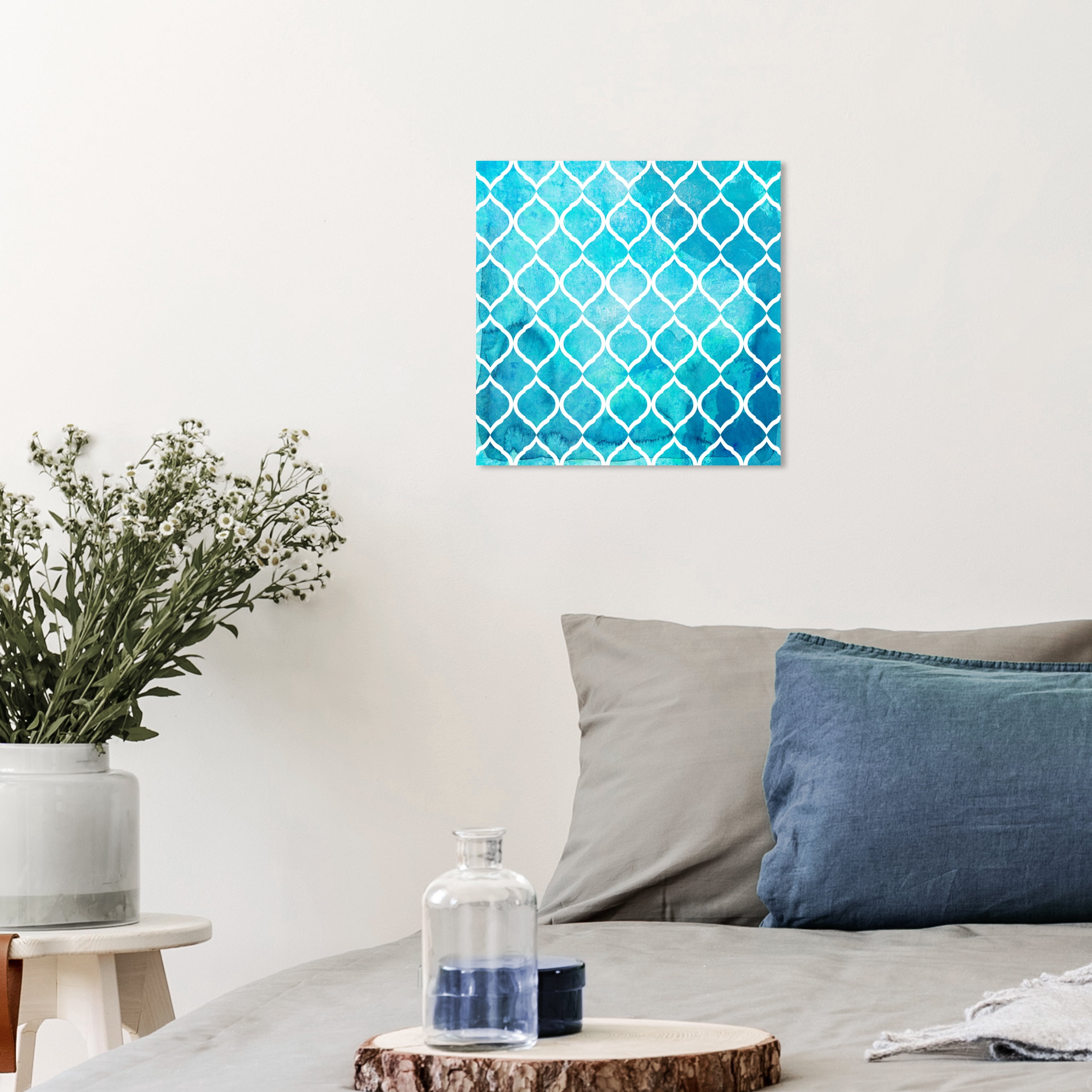 Wynwood Studio Abstract Moroccan Canvas Art - Blue Arabesque Art, Wall Art for Living Room, Bedroom, and Bathroom, 12 in x 12, Blue and White Home Decor