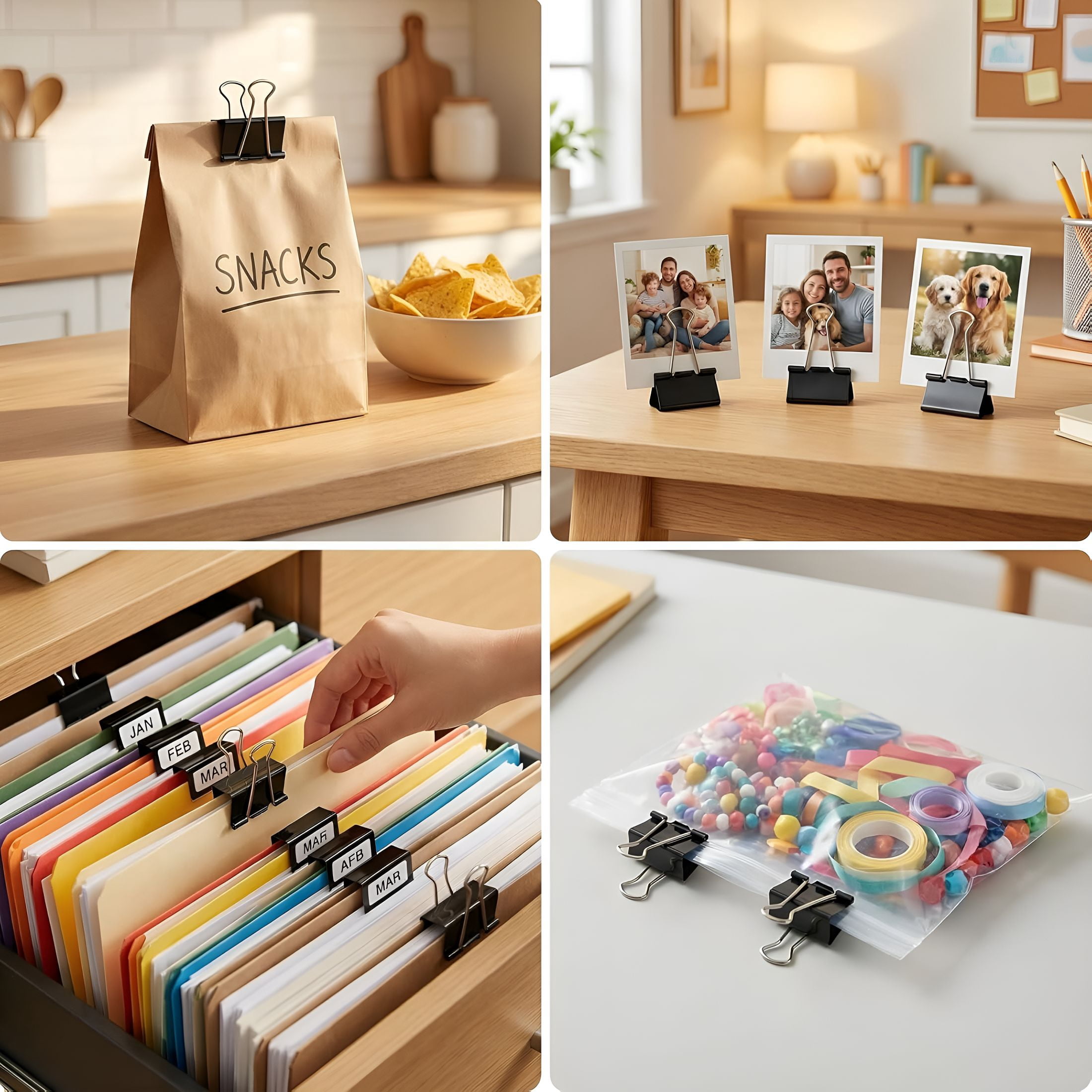 CCOCC 180 Pcs Binder Clips Assorted Sizes,Black Binder Paper Clips Office Clips Office Supplies,4 Sizes Cute Binder Clips Large Medium Small Paper Clips Paper Clamps
