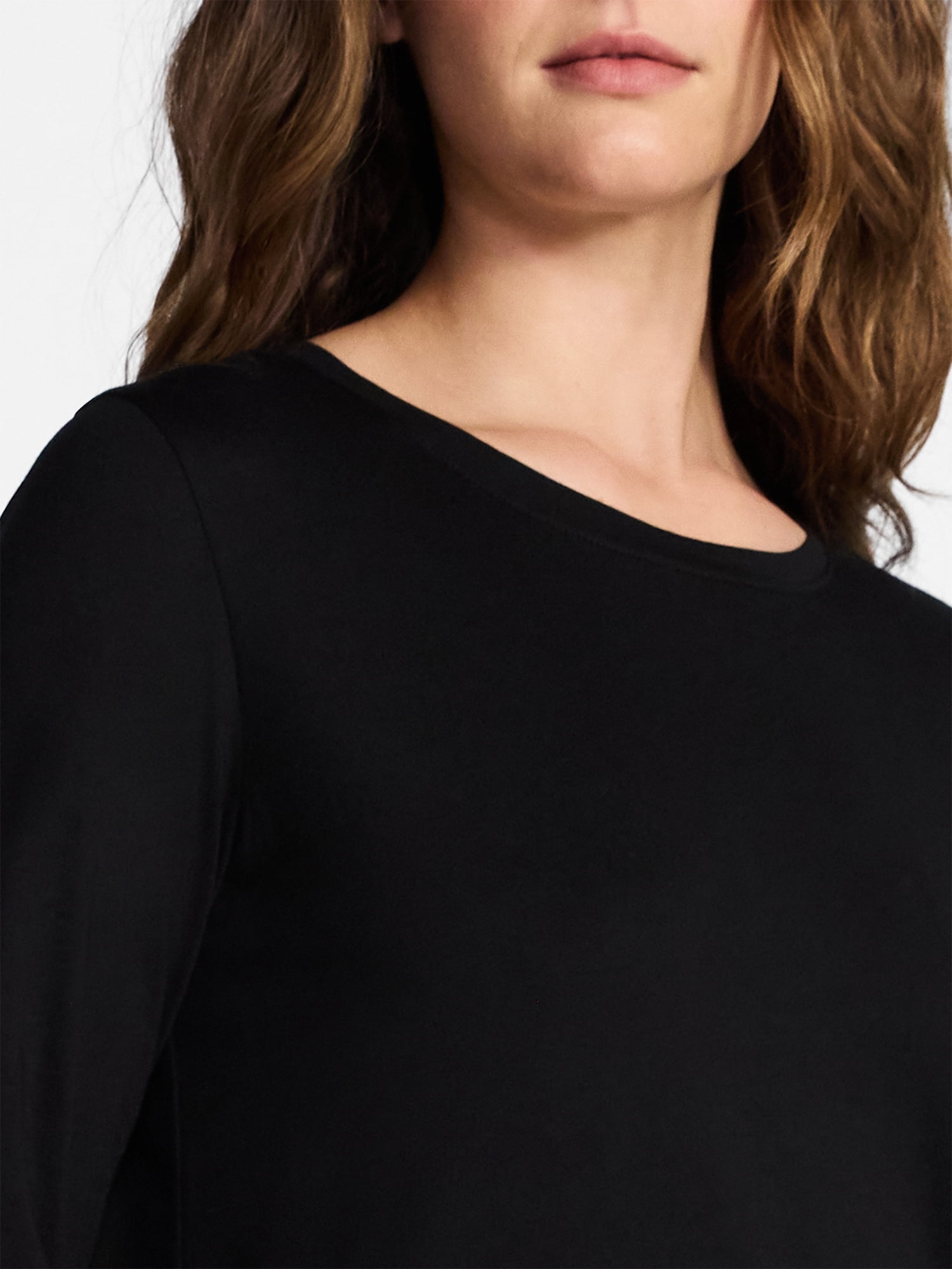 Time and Tru Women's Crewneck Tee with Long Sleeves, Sizes XS-XXXL