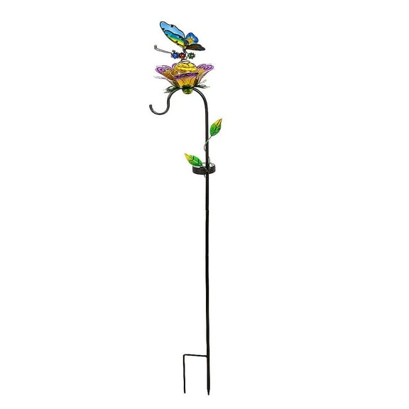 37"H Solar Butterfly and Shepherds Hook Garden Stake, Butterfly