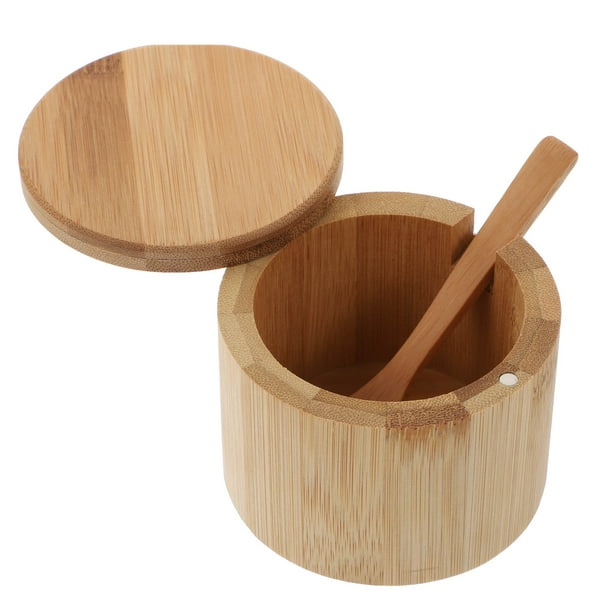 1pc frasco de especias de bambú con contenedor de sal practicable jarra de condimento con cuchara