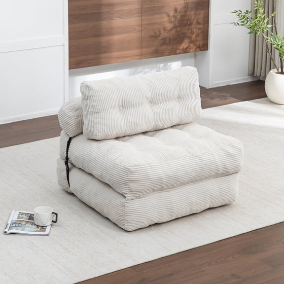 Pawverly Convertible Folding Sofa Bed Chair, Foldable Sleeper Lounge with Pillow & Back Support, Portable Floor Chair Bed for Living Room, Bedroom, Apartment, Beige