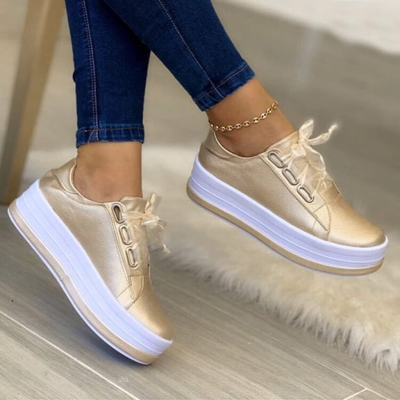 Willtoo Shoes For Women Sneakers Slip Ons Walking Shoes Casual Lace Up Dressy Summer Fashion Cute Platform Flats Loafer Gold