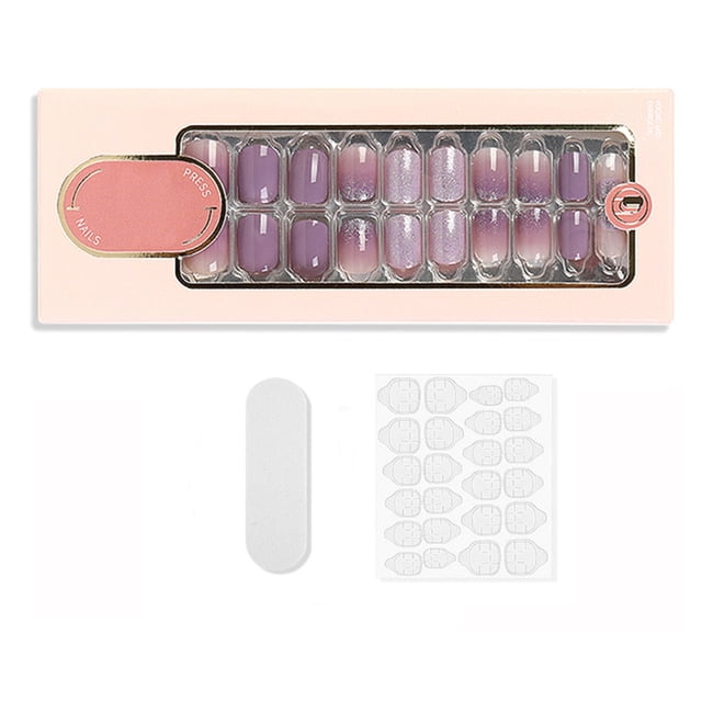 24PCS Reusable ABS Full Nail Tips Kit for DIY Nail Art - Includes Fake Nails, Jelly Adhesive Pads & File, Ballet Style Manicure Tools, Model F781-2