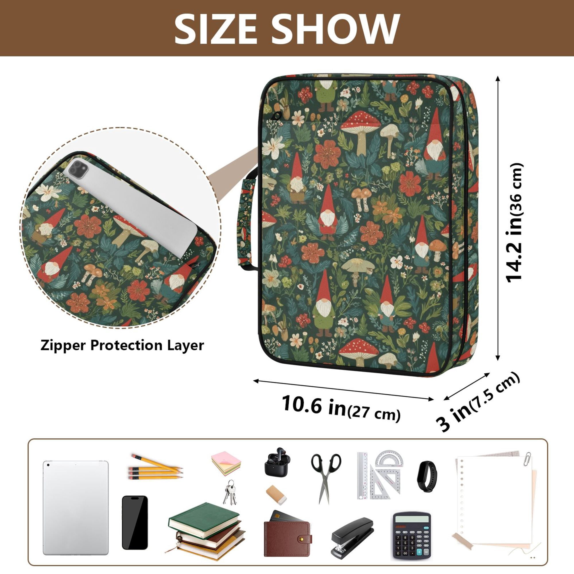 FORMRS Accordion File Folder A4 Size 7-Pocket Expanding Document Organizer Bag with 3 Ring Binder, Forest Mushroom Pattern