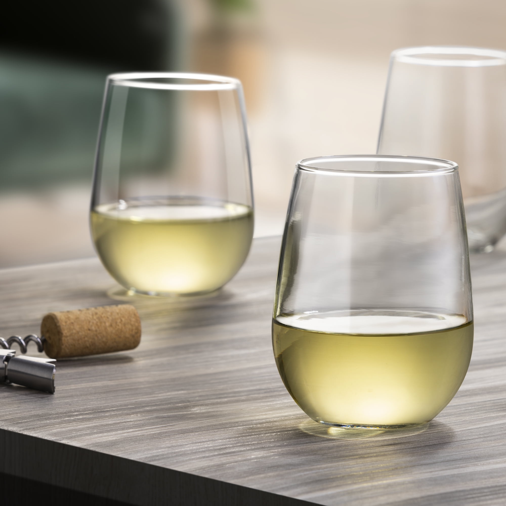 (4 pack) Mainstays Clear Stemless Wine Glass Set, 17 oz