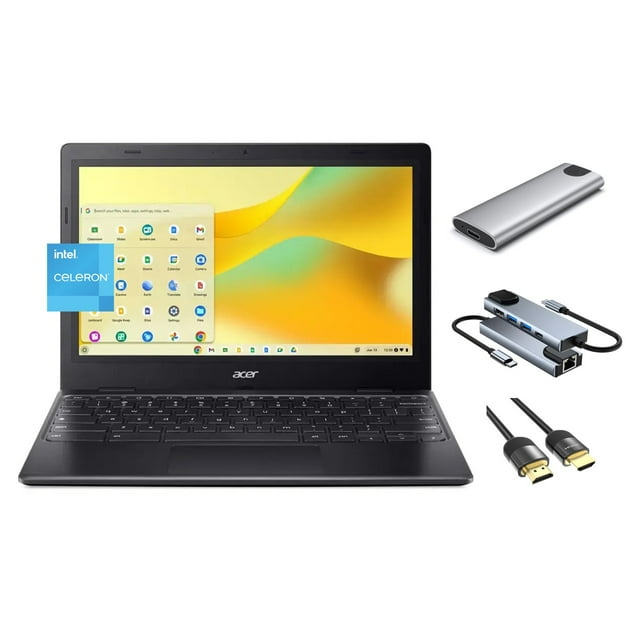 Acer Chromebook 311 Ordinateur Portable, Écran HD 11.6 Pouces, Dual-Core Intel Celeron N4500, 4 Go RAM, 64 Go eMMC, Webcam, WiFi, USB-C, Bluetooth, Chrome OS, Ensemble de Stockage Externe 3-en-1, Version US KB, Noir Étoilé