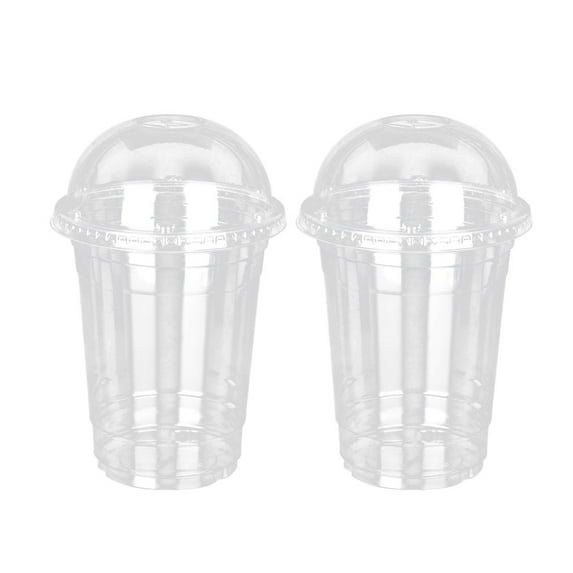 OUNONA 50pcs Disposable Transparent Plastic Cup Juice Cups Cold Drinks Takeaway Packaging (with Dome Lid)