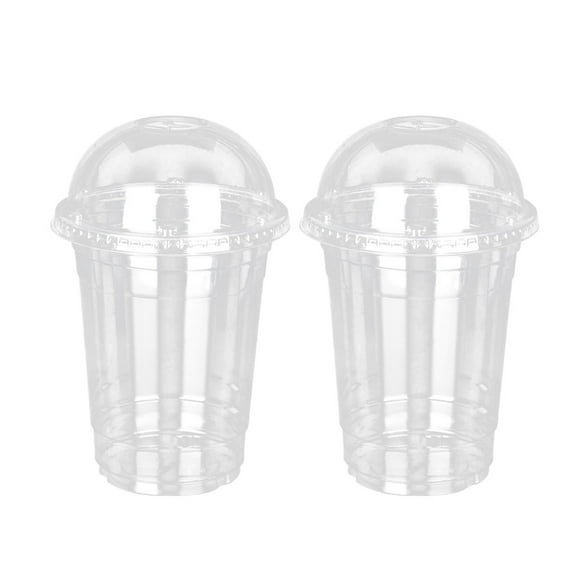 50pcs Disposable Transparent Plastic Cup Juice Cups Cold Drinks Takeaway Packaging (with Dome Lid)