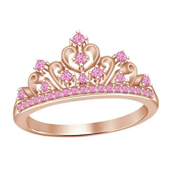 AFFY Round Cut Simulated Tourmaline Princess Crown Ring In 14k Rose Gold Over Sterling Silver