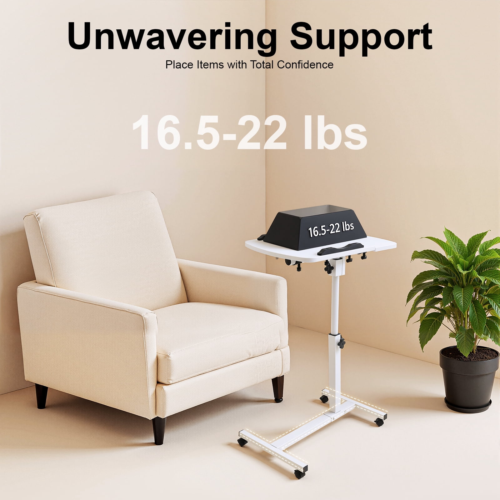 ChicHomey Adjustable Laptop Desk,360° Rotatable Desktop,Mobile Rolling Laptop Desk Stand,Foldable MDF & Carbon Steel, White for Home/Office