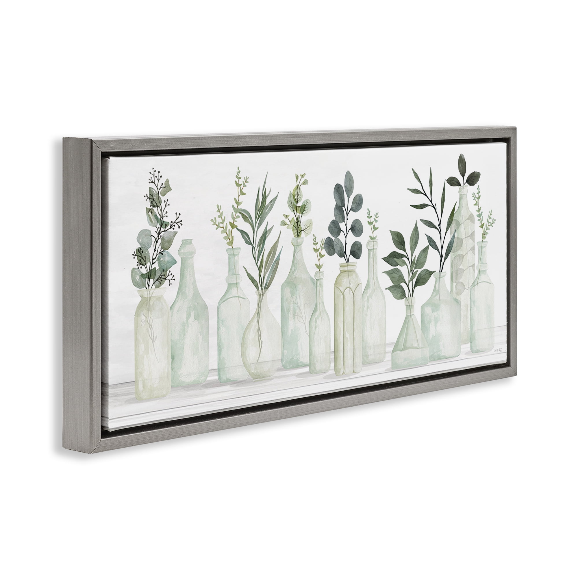 Stupell Industries Country Herb Jars Botanical & Floral Painting Gray Floater Framed Art Print Wall Art, 25 x 11