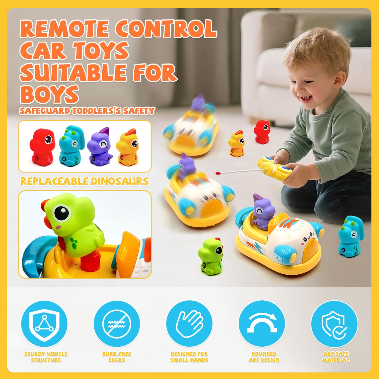 Remote Control Car for Toddlers, Dinosaur Toys for Kids 3-6 Years,  Car Toy for 3 Year Old Boys, Birthday Gifts for Boys and Girls