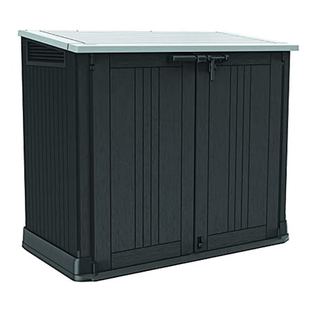 Keter Store-It-Out Prime 4.3 x 2.3 Foot Resin Outdoor Storage Shed with Easy Lift Hinges  Perfect for Trash Cans  Yard Tools  and Pool Toys  Black