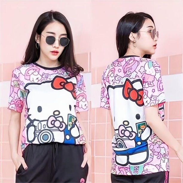 Camiseta De Manga Corta Impresa Para Hombres Y Mujeres 3D Hello Kitty Casual Streetwear Tops Teepangjing