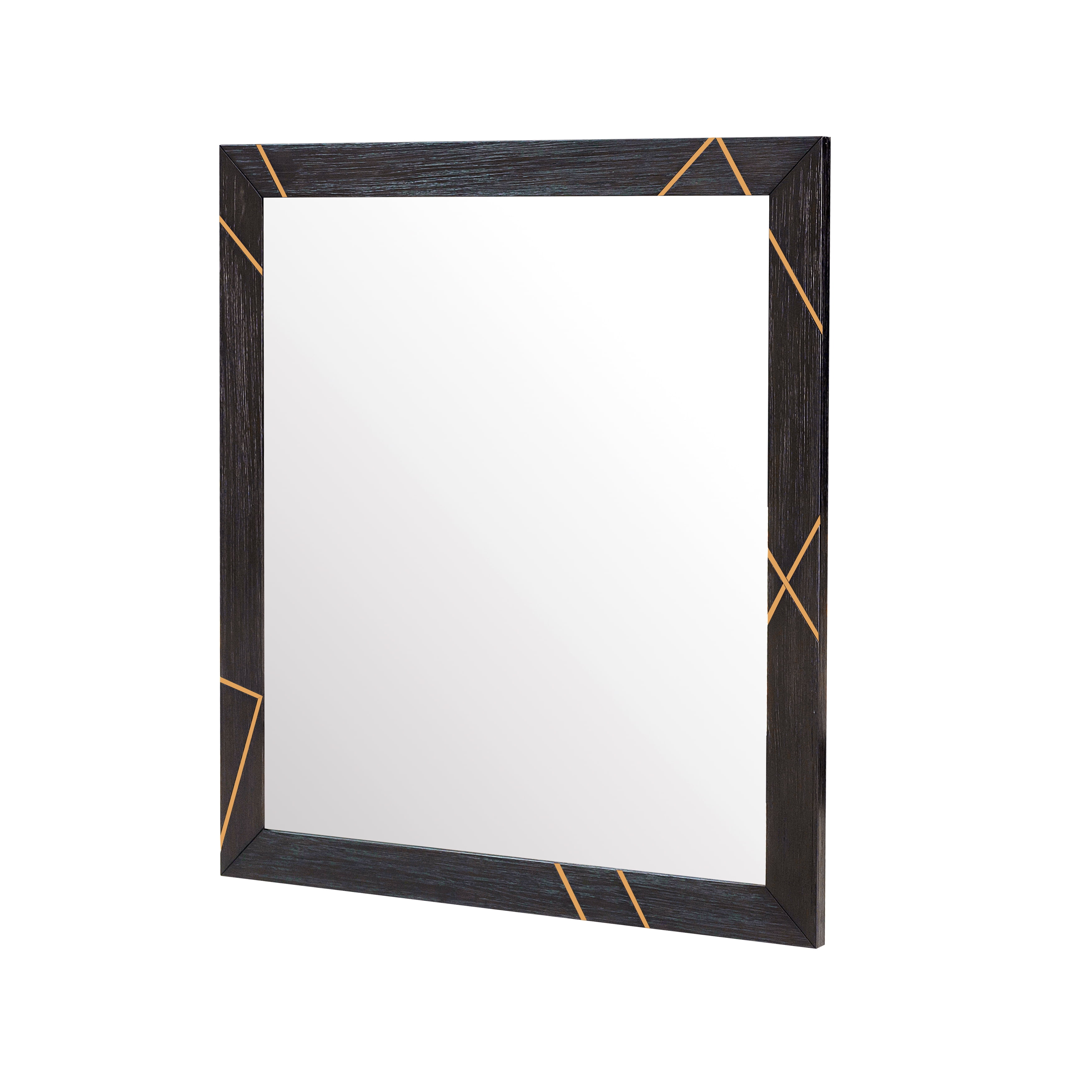 Wood & Metal Inlay Dresser Mirror in Black and Gold