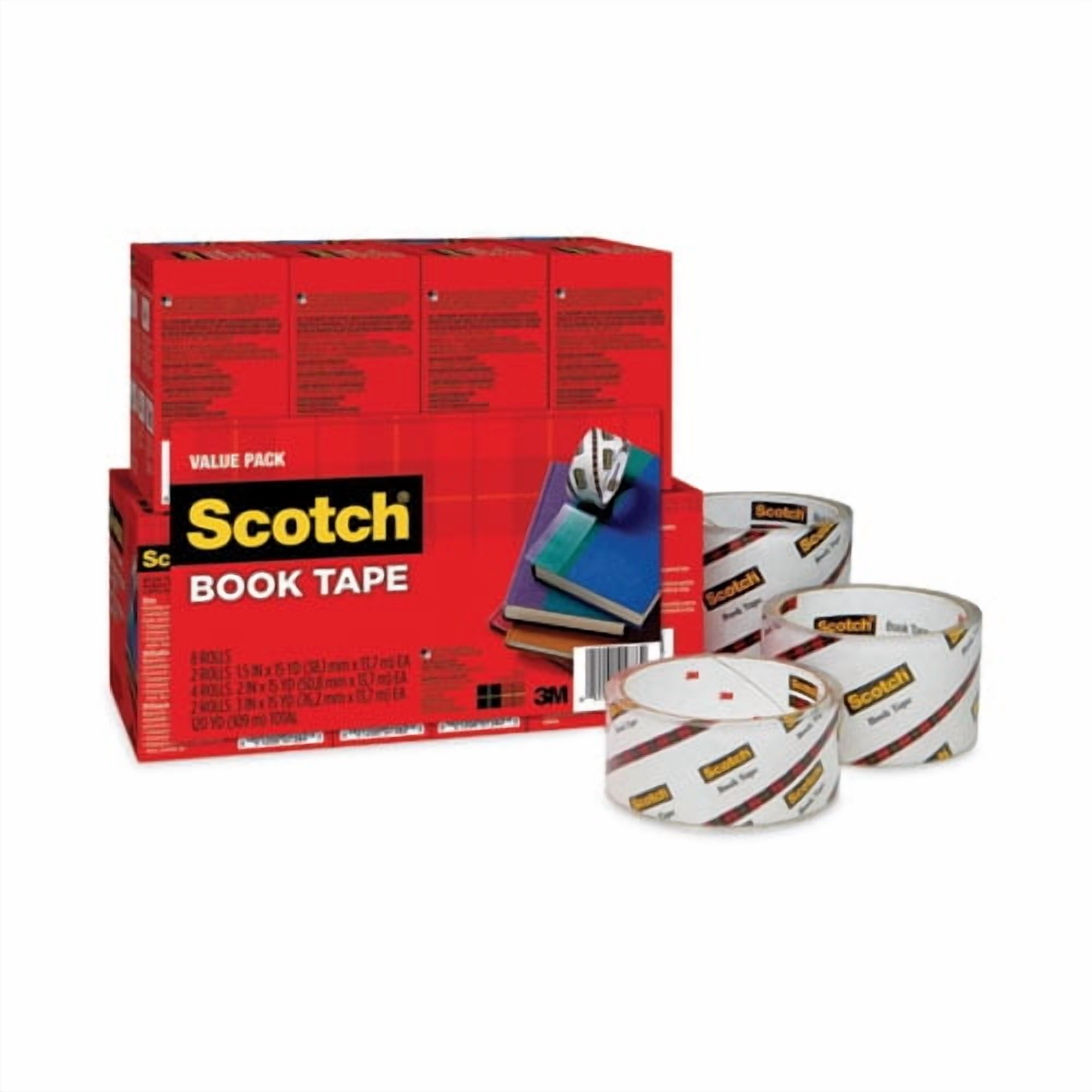 Book Tape Value Pack, 3" Core, (2) 1.5" X 15 Yds, (4) 2" X 15 Yds, (2) 3" X 15 Yds, Clear, 8/pack | Bundle of 2