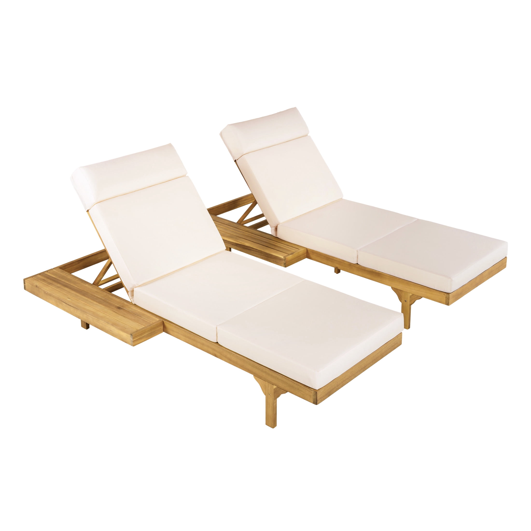 Christopher Knight Home Convertible 2-Person Outdoor Chaise Lounge Set, Triple-Fold Cushions with Headrest, Teak+Cream