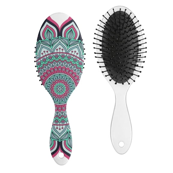 Ethnic Boho Style Hair Brush, Artistic Detangler Paddle Comb with Rustic Vintage Print, Gentle for All Hair Types