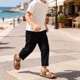 thumbnail image 6 of Kids Linen Cropped Pants Elastic Waist Breathable Thin Ankle Trousers, Summer Casual Bottoms Black Plus Size Cargo Pants 130, 6 of 9