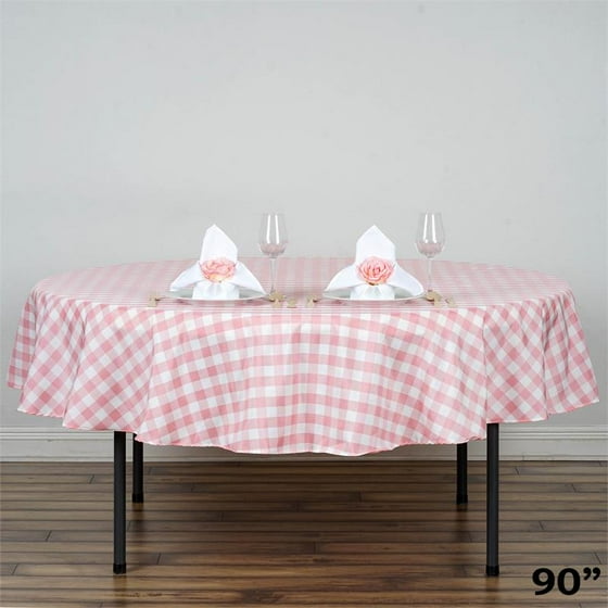 Balsacircle 90 Round Gingham Checd Polyester Tablecloth For Garden Party Wedding Reception Catering Dining Table Linens